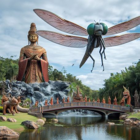 Une libellule géante, Près d'un pont sur le Cher, Un imposant Bouddha, Et ses costumes de scène.